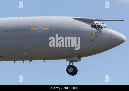 Ein Flugzeug der Royal Air Force Boeing E-3D Sentry Airborne Warning and Control System während der Übung Joint Warrior bei RAF Lossiemouth, Schottland, am 11.. Mai 2021. (Foto von Robert Smith/MI News/NurPhoto) Stockfoto