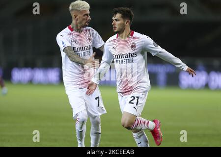 Brahim DAZ vom AC Mailand feiert nach seinem Tor während der Serie Ein Spiel zwischen dem FC Turin und dem AC Mailand im Olympischen Grande Torino-Stadion am 12. Mai 2021 in Turin, Italien. (Foto von Massimiliano Ferraro/NurPhoto) Stockfoto