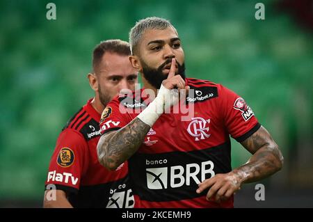 Gabriel Barbosa von Flamengo feiert sein Tor gegen Fluminense während des Finalmatches der Carioca-Meisterschaft Fluminense gegen Flamengo am 16. Mai 2021 im Maracana Stadium in Rio de Janeiro, Brasilien. (Foto von Andre Borges/NurPhoto) Stockfoto