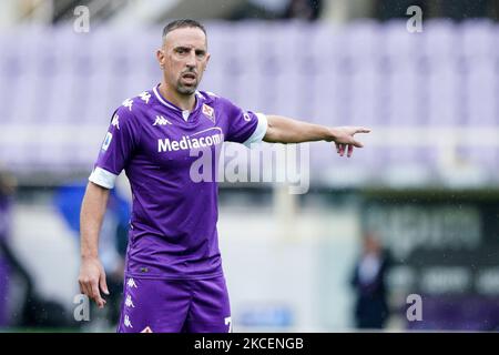 Franck Ribery von ACF Fiorentina Gesten während der Serie Ein Spiel zwischen ACF Fiorentina und SSC Napoli im Stadio Artemio Franchi, Florenz, Italien am 16. Mai 2021. (Foto von Giuseppe Maffia/NurPhoto) Stockfoto