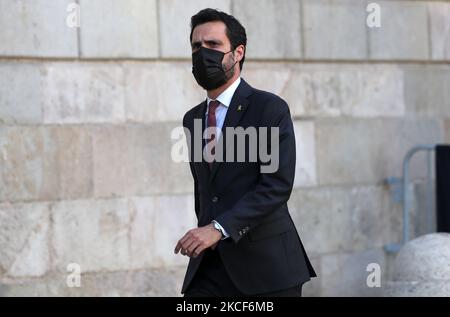 Roger Torrent kommt am Palau de la Generalitat an, um an der Proklamation von Pere Aragones zum neuen Präsidenten der Generalitat von Katalonien am 24.. Mai 2021 in Barcelona teilzunehmen. -- (Foto von Urbanandsport/NurPhoto) Stockfoto