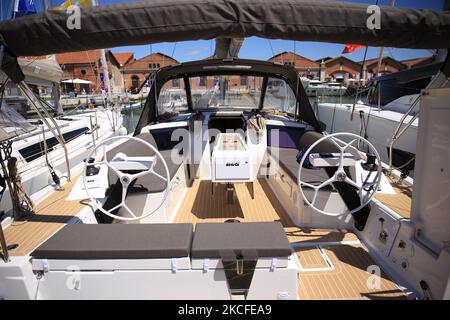 Ein allgemeiner Blick auf die Venedig Boat Show im Arsenale während der Ausgabe 2021 am 29. Mai 2021 in Venedig, Italien. (Foto von Marco Serena/NurPhoto) Stockfoto