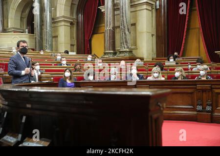 Pere Aragones, Präsident der Generalitat von Katalonien, während der ersten Plenarsitzung der neuen Regierung im Parlament von Katalonien am 2.. Juni 2021 in Barcelona, Spanien. (Foto von Joan Valls/Urbanandsport/NurPhoto) Stockfoto