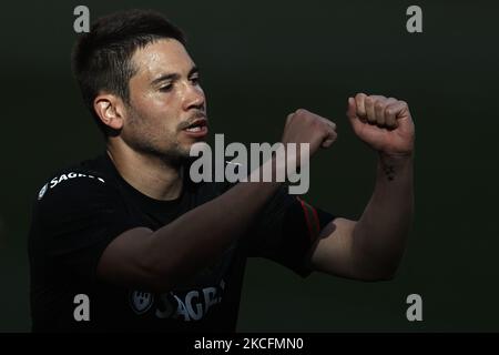 Raphael Guerreiro (Borussia Dortmund) aus Portugal beim Warm-up vor dem internationalen Freundschaftsspiel zwischen Spanien und Portugal im Estadio Wanda Metropolitano am 4. Juni 2021 in Madrid, Spanien. (Foto von Jose Breton/Pics Action/NurPhoto) Stockfoto