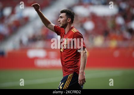 Aymeric Laporte (Manchester City) aus Spanien zeigt sich beim internationalen Freundschaftsspiel zwischen Spanien und Portugal im Estadio Wanda Metropolitano am 4. Juni 2021 in Madrid, Spanien. (Foto von Jose Breton/Pics Action/NurPhoto) Stockfoto
