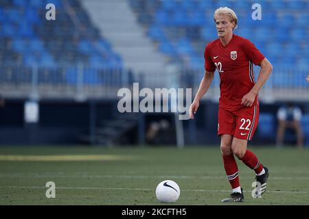 Morten Thorsby (UC Sampdoria) aus Norwegen im Einsatz beim internationalen Freundschaftsspiel zwischen Norwegen und Luxemburg im Estadio La Rosaleda am 2. Juni 2021 in Malaga, Spanien. (Foto von Jose Breton/Pics Action/NurPhoto) Stockfoto