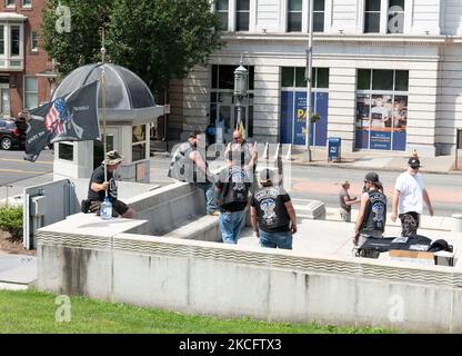 Ein Teilnehmer der Wiedereröffnung Kundgebung in Harrisburg, Pennsylvania, USA, am 5. Juni 2021. (Foto von Zach D Roberts/NurPhoto) Stockfoto