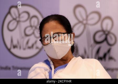 TMC Supremo und Westbengalen-Chefministerin Mamata Banerjee bei Trinamool Congress Party Head Quater am 11,2021. Juni in Kalkutta, Indien. (Foto von Debajyoti Chakraborty/NurPhoto) Stockfoto