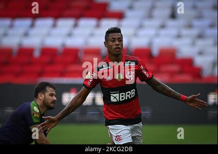 Flamengos Bruno Henrique feiert sein Tor gegen America MG während eines Spiels gegen America MG, für das brasilianische Championchip 2021 im Maracana Stadium in Rio de Janeiro, Brasilien, am 13. Juni 2021. (Foto von Andre Borges/NurPhoto) Stockfoto