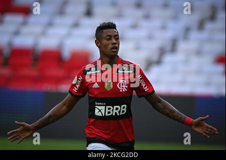 Flamengos Bruno Henrique feiert sein Tor gegen America MG während eines Spiels gegen America MG, für das brasilianische Championchip 2021 im Maracana Stadium in Rio de Janeiro, Brasilien, am 13. Juni 2021. (Foto von Andre Borges/NurPhoto) Stockfoto