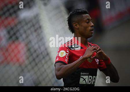 Flamengos Bruno Henrique feiert sein Tor gegen America MG während eines Spiels gegen America MG, für das brasilianische Championchip 2021 im Maracana Stadium in Rio de Janeiro, Brasilien, am 13. Juni 2021. (Foto von Andre Borges/NurPhoto) Stockfoto