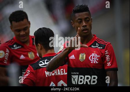 Flamengos Bruno Henrique Gesten AS feiert sein Tor gegen America MG während eines Spiels gegen America MG, für das brasilianische Championchip 2021 im Maracana Stadium in Rio de Janeiro, Brasilien, am 13. Juni 2021. (Foto von Andre Borges/NurPhoto) Stockfoto