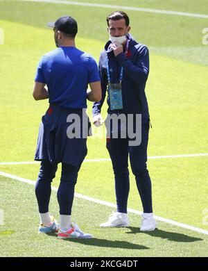 Ben Chilwell (Chelsea) aus England mit Maske vor dem Auftakt der Europameisterschaft der Gruppe D zwischen England und Kroatien im Wembley-Stadion, London, Großbritannien, am 13.. Juni 2021. (Foto von Action Foto Sport/NurPhoto) Stockfoto