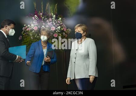 Bundeskanzlerin Angela Merkel erwartet am 22. Juni 2021 die Ankunft der EU-Kommissionspräsidentin Ursula von der Leyen im Kanzleramt in Berlin. (Foto von Emmanuele Contini/NurPhoto) Stockfoto