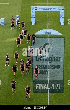 Die Spieler von Exeter Chiefs nach dem Spiel der Gallagher Premiership zwischen Exeter Chiefs und Harlekins im Twickenham Stadium, Twickenham, am Samstag, den 26.. Juni 2021. (Foto von Juan Gasparini/MI News/NurPhoto) Stockfoto