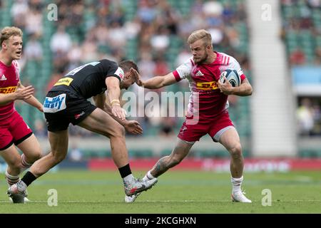 Tyrone Green von Harlekins in Aktion während des Spiels der Gallagher Premiership zwischen Exeter Chiefs und Harlekins im Twickenham Stadium, Twickenham am Samstag, den 26.. Juni 2021. (Foto von Juan Gasperini/MI News/NurPhoto) Stockfoto