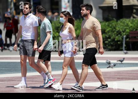 Die meisten Touristen, die am 2. Juli 2021 in Barcelona, Spanien, ankommen, tragen keine Maske, eine Tatsache, die aufgrund der Erweiterung der Delta-Variante von Covid-19 beunruhigend ist. (Foto von Joan Valls/Urbanandsport/NurPhoto) Stockfoto