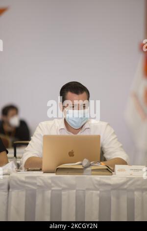 Luis Donaldo Colosio Riojas wurde auf der Pressekonferenz zum Bürgermeister von Monterrey gewählt, auf der die Führung seiner Partei, der Bürgerbewegung, einen Bericht über die Ergebnisse der Wahlen vom 6. Juni gab. Am 5. Juli 2021 in Mexiko-Stadt, Mexiko. (Foto von Cristian Leyva/NurPhoto) Stockfoto