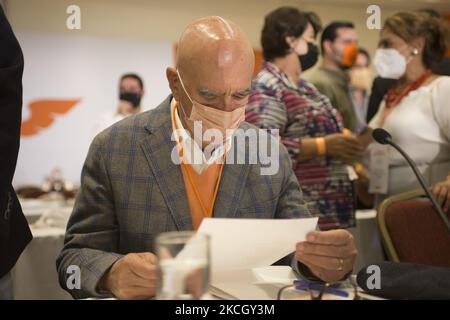 Dante Alfonso Delgado Rannauro, nationaler Koordinator, auf der Pressekonferenz, auf der die Führung seiner Partei, der "Bürger-Bewegung", einen Bericht über die Ergebnisse der Wahlen am 6. Juni gab. Am 5. Juli 2021 in Mexiko-Stadt, Mexiko. (Foto von Cristian Leyva/NurPhoto) Stockfoto