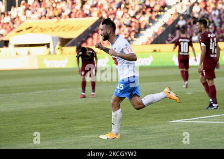 Panagiotis Moraitis feiert ein Tor während CFR Cluj gegen FK Borac Banja Luka, UEFA Champions League, erste Qualifikationsrunde, Dr. Constantin Radulescu Stadium, Cluj-Napoca, Rumänien, 7. Juli 2021 (Foto: Flaviu Buboi/NurPhoto) Stockfoto