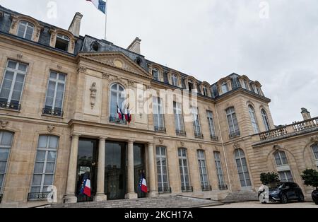 Treffen mit Gewerkschaften und dem französischen Präsidenten Macron am 6. Juli 2021 im Elysée-Palast in Paris (Foto: Daniel Pier/NurPhoto) Stockfoto