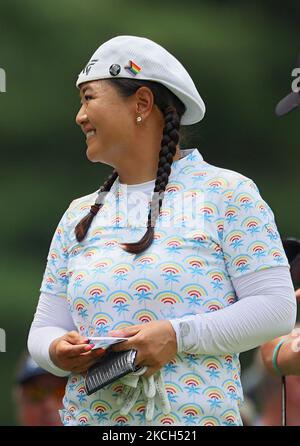 Chistina Kim aus San Jose, Kalifornien, wartet auf dem 17. Green während der dritten Runde des Marathon LPGA Classic Golfturniers im Highland Meadows Golf Club in Sylvania, Ohio, USA Samstag, 10. Juli 2021. (Foto von Amy Lemus/NurPhoto) Stockfoto