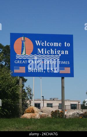 Schild, das Besucher am 01. September 2007 in Detroit, Michigan, USA, begrüßt. (Foto von Creative Touch Imaging Ltd./NurPhoto) Stockfoto