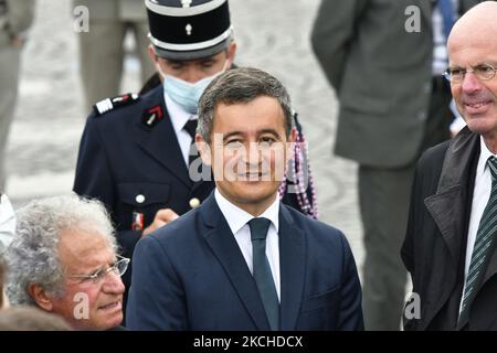 Der französische Innenminister Gerald Darmanin nimmt am 14. Juli 2021 an der Juillet-Militärparade 14 auf der Champs-Elysées in Paris Teil. (Foto von Daniel Pier/NurPhoto) Stockfoto