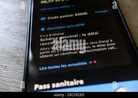 Ein Blick auf die App „Tous Anti Covid“ in Paris, Frankreich, am 21. Juli 2021 inmitten der Covid-19-Pandemie. (Foto von Adrien Fillon/NurPhoto) Stockfoto