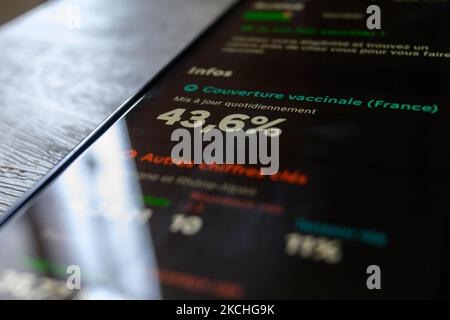 Ein Blick auf die App „Tous Anti Covid“ in Paris, Frankreich, am 21. Juli 2021 inmitten der Covid-19-Pandemie. (Foto von Adrien Fillon/NurPhoto) Stockfoto