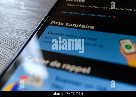 Ein Blick auf die App „Tous Anti Covid“ in Paris, Frankreich, am 21. Juli 2021 inmitten der Covid-19-Pandemie. (Foto von Adrien Fillon/NurPhoto) Stockfoto