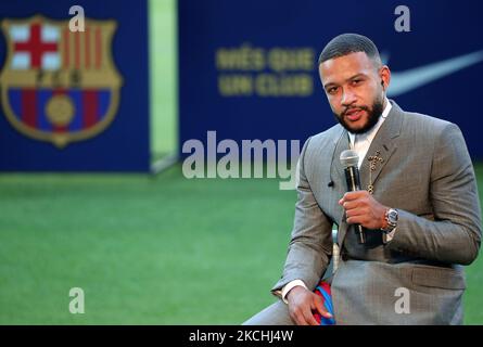 Memphis Depay wurde am 22.. Juli 2021 in Barcelona, Spanien, als neuer Spieler des FC Barcelona vorgestellt. -- (Foto von Urbanandsport/NurPhoto) Stockfoto