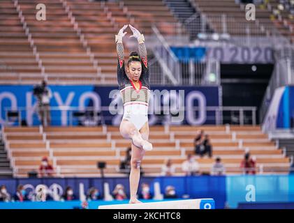 Jutta Verkest aus Belgien beim Finale des Teams für künstlerische Gymnastik der Frauen bei den Olympischen Spielen im Ariake Gymnastik Center, Tokio, Japan, am 27. Juli 2021. (Foto von Ulrik Pedersen/NurPhoto) Stockfoto