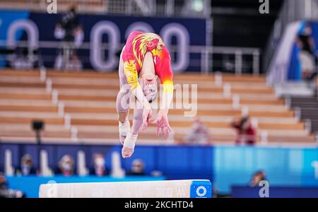 Jutta Verkest aus Belgien beim Finale des Teams für künstlerische Gymnastik der Frauen bei den Olympischen Spielen im Ariake Gymnastik Center, Tokio, Japan, am 27. Juli 2021. (Foto von Ulrik Pedersen/NurPhoto) Stockfoto