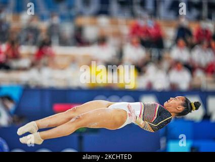 Jutta Verkest aus Belgien beim Finale des Teams für künstlerische Gymnastik der Frauen bei den Olympischen Spielen im Ariake Gymnastik Center, Tokio, Japan, am 27. Juli 2021. (Foto von Ulrik Pedersen/NurPhoto) Stockfoto