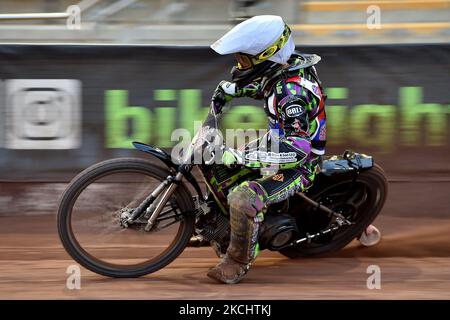 Richard Andrews (Captain) von Eastbourne Seagulls während des Spiels der National Development League zwischen Belle Vue Aces und Eastbourne Seagulls am Freitag, dem 23.. Juli 2021, im National Speedway Stadium in Manchester. (Foto von Eddie Garvey/MI News/NurPhoto) Stockfoto