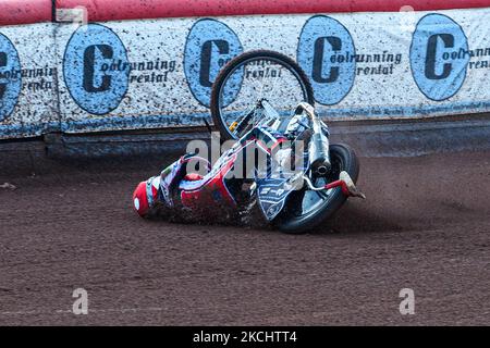 Sam McGurk dreht sich am Freitag, den 23.. Juli 2021, während des Spiels der National Development League zwischen Belle Vue Colts und Eastbourne Seagulls im National Speedway Stadium in Manchester aus. (Foto von Ian Charles/MI News/NurPhoto) Stockfoto