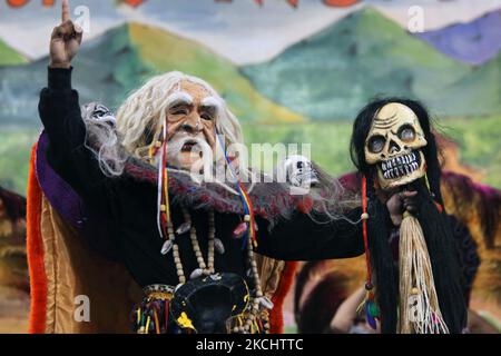 Bolivianische Tänzerin, die als Zauberer die Tobas tanzt, während eines Kulturprogramms in Mississauga, Ontario, Kanada, am 04. Juni 2011. Der Tobas ist ein Volkstanz aus Bolivien. Der folkloristische Tanz der Tobas spricht von der alten Vergangenheit Boliviens. Es hat seine Wurzeln in einer Zeit, als die Inkas die vorherrschende Kraft in der Andenhochland-Region waren. (Foto von Creative Touch Imaging Ltd./NurPhoto) Stockfoto