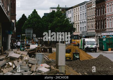 Am 28. Juli 2021 laufen in Stolberg Bauarbeiten (Foto: Ying Tang/NurPhoto) Stockfoto