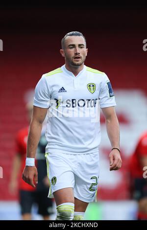 Jack Harrison von Leeds United geht am Mittwoch, dem 28.. Juli 2021, beim Vorsaison-Freundschaftsspiel zwischen Blackburn Rovers und Leeds United im Ewood Park, Blackburn, eine Ecke. (Foto von Pat Scaasi/MI News/NurPhoto) Stockfoto