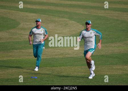 Der australische Cricket-Coach Justin langer während der Trainingseinheit im Sher e Bangla National Cricket Stadium in Dhaka, Bangladesch, am 1. August 2021. Vor dem Cricket-Spiel T20 gegen Bangladesch. (Foto von Zabed Hasnain Chowdhury/NurPhoto) Stockfoto