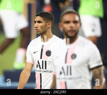 achraf hakimi beim Finale der French Champions' Trophy (Trophee des Champions) zwischen Paris Saint-Germain (PSG) und Lille (LOSC) im Bloomfield Stadium in Tel Aviv, Israel, am 1. August 2021. (Foto von Raddad Jebarah/NurPhoto) Stockfoto