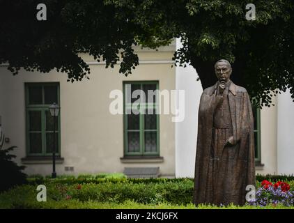 Denkmal im Innenhof der Metropolenkurie in Lublin zum Gedenken an den Primas von Polen, Kardinal Stefan Wyszynski. Kardinal Wyszynski sollte am 7. Juni 2020 in Warschau seliggesprochen werden, die Seligsprechung wurde jedoch aufgrund der COVID-19-Pandemie auf den 12. September 2021 verschoben. Am Samstag, den 31. Juli 2021, in Lublin, Woiwodschaft Lublin, Polen. (Foto von Artur Widak/NurPhoto) Stockfoto