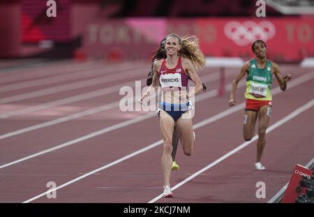 Courtney Frerichs aus den Vereinigten Staaten gewann am 4. August 2021 Silber in 3000-Meter-Hindernislauf für Frauen bei den Olympischen Spielen in Tokio, Tokio, Japan. (Foto von Ulrik Pedersen/NurPhoto) Stockfoto