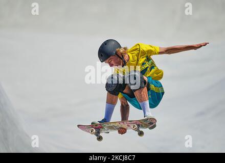 Keegan Palmer gewann Gold beim Herren Park Skateboard bei den Olympischen Spielen im Ariake Urban Park, Tokio, Japan am 5. August 2021. (Foto von Ulrik Pedersen/NurPhoto) Stockfoto