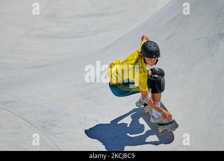 Keegan Palmer gewann Gold beim Herren Park Skateboard bei den Olympischen Spielen im Ariake Urban Park, Tokio, Japan am 5. August 2021. (Foto von Ulrik Pedersen/NurPhoto) Stockfoto