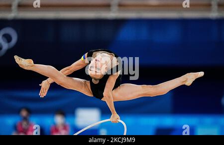 Viktoriia Onopriienko während der rhythmischen Gymnastik bei den Olympischen Spielen in Tokio, Arena der Ariake-Gymnastik, Tokio, Japan am 6. August 2021. (Foto von Ulrik Pedersen/NurPhoto) Stockfoto