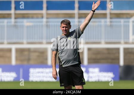 Dave Challinor, Manager von Hartlepool, während des Trainings- und Medientages von Hartlepool United im Victoria Park, Hartlepool, am Donnerstag, 5.. August 2021. (Foto von Mark Fletcher/MI News/NurPhoto) Stockfoto