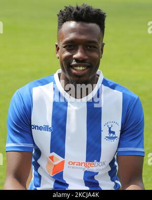 Timi Odusina von Hartlepool United während des Trainings- und Medientages von Hartlepool United im Victoria Park, Hartlepool, am Donnerstag, 5.. August 2021. (Foto von Mark Fletcher/MI News/NurPhoto) Stockfoto