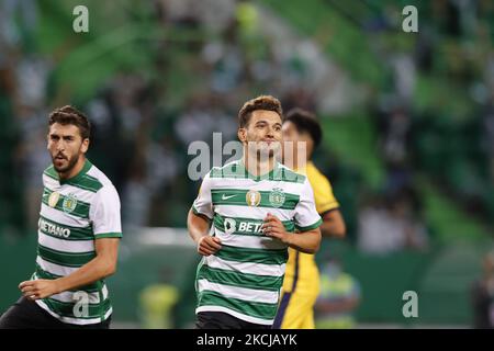 Pedro Gonçalves (Pote) feiert sein erstes Tor 1:0 während des Spiels für Liga BWIN zwischen Sporting CP und Vizela FC, in Estádio de Alvalade, Lissabon, Portugal, 06. August, 2021 (Foto von João Rico/NurPhoto) Stockfoto